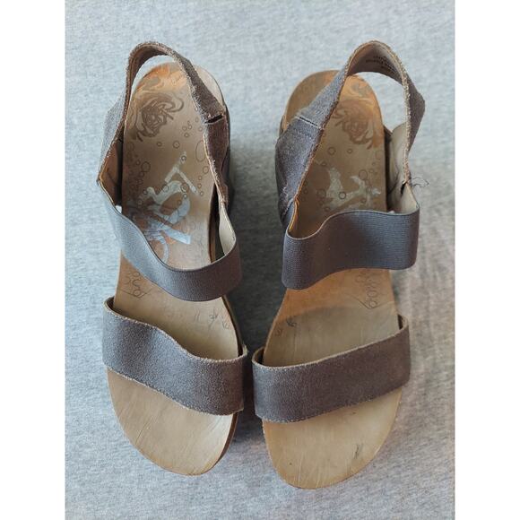 OTBT Bushnell Leather Textile Wedges Sandals Brown Gray Sz 8.5M - Picture 6 of 6